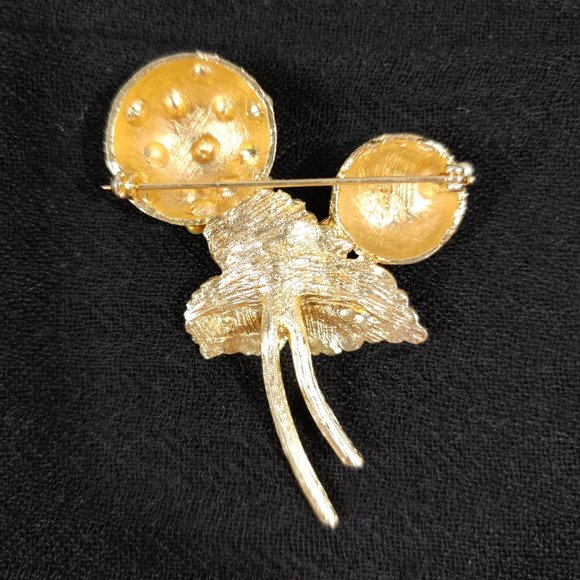 Vintage Leaf Flower Faux Pearl stripe floral Brooch Gold Tone Preppy Elegant - Picture 2 of 7